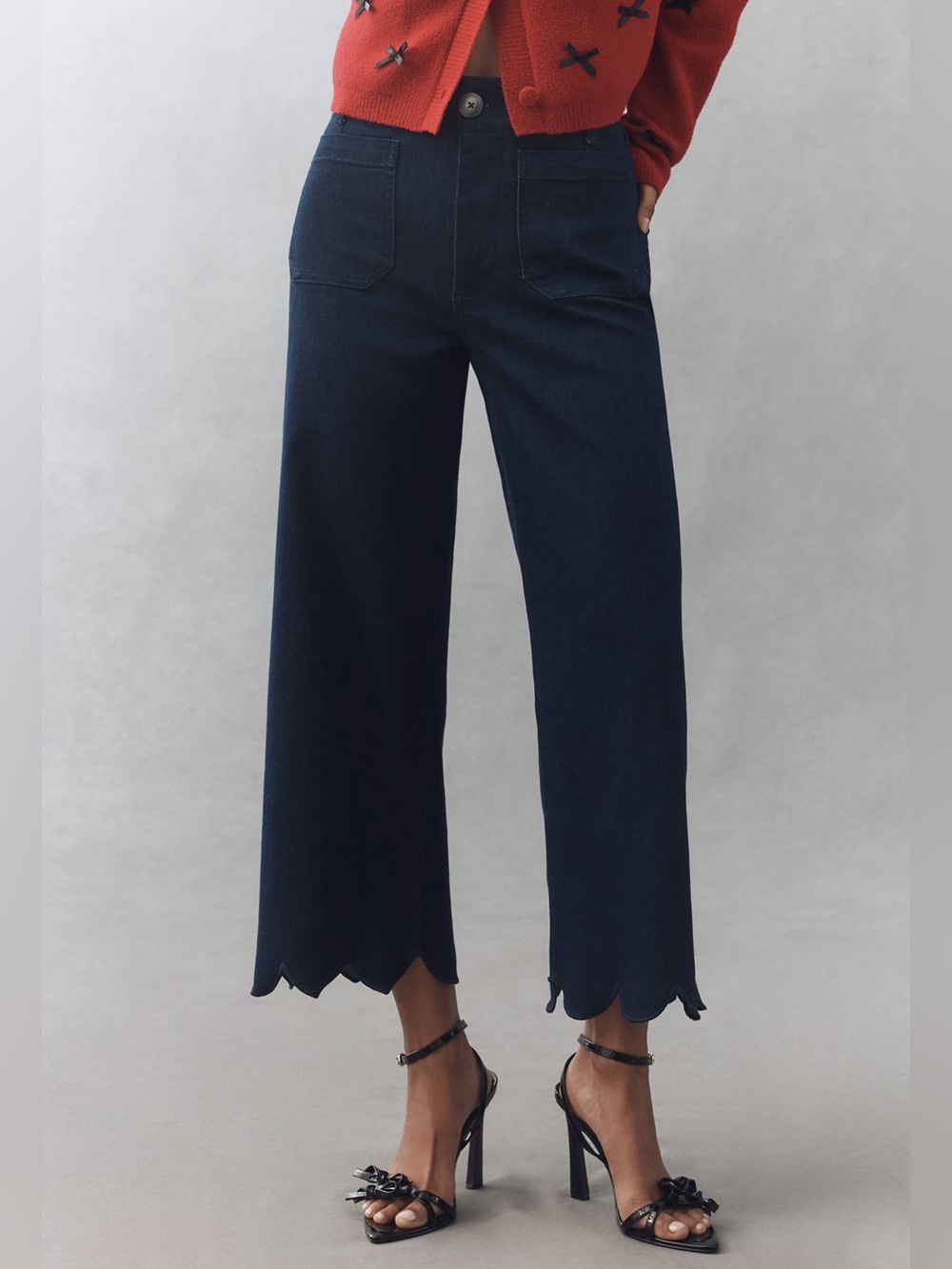 Anthropologie Maeve The Colette Scallop Crop Wide-Leg Jeans in Dark Denim NWT